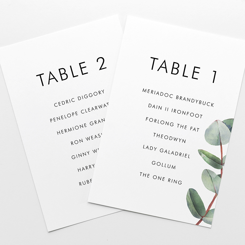 'Campagna Eucalyptus CP02' Table Plan Card Sample