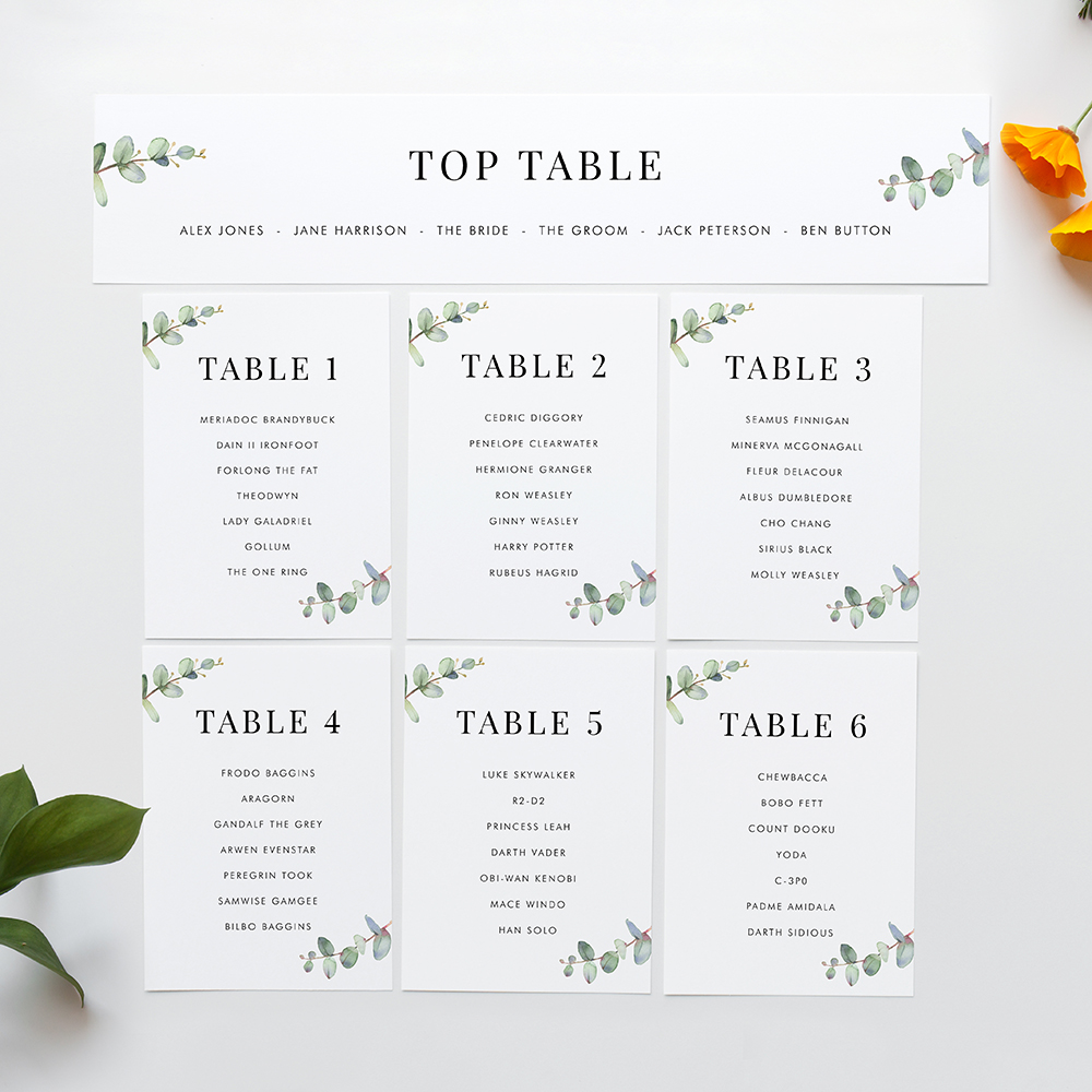 'Campagna Eucalyptus CP03' Table Plan Card Sample