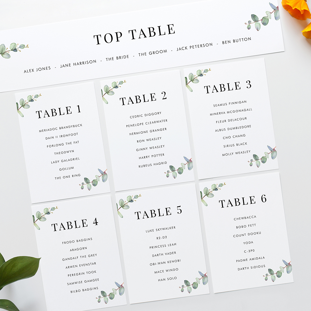 'Campagna Eucalyptus CP03' Table Plan Card Sample
