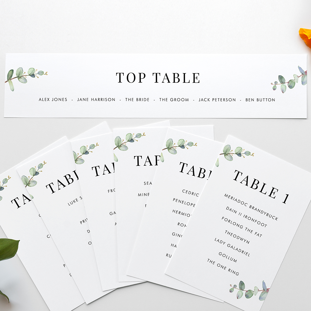 'Campagna Eucalyptus CP03' Table Plan Card Sample