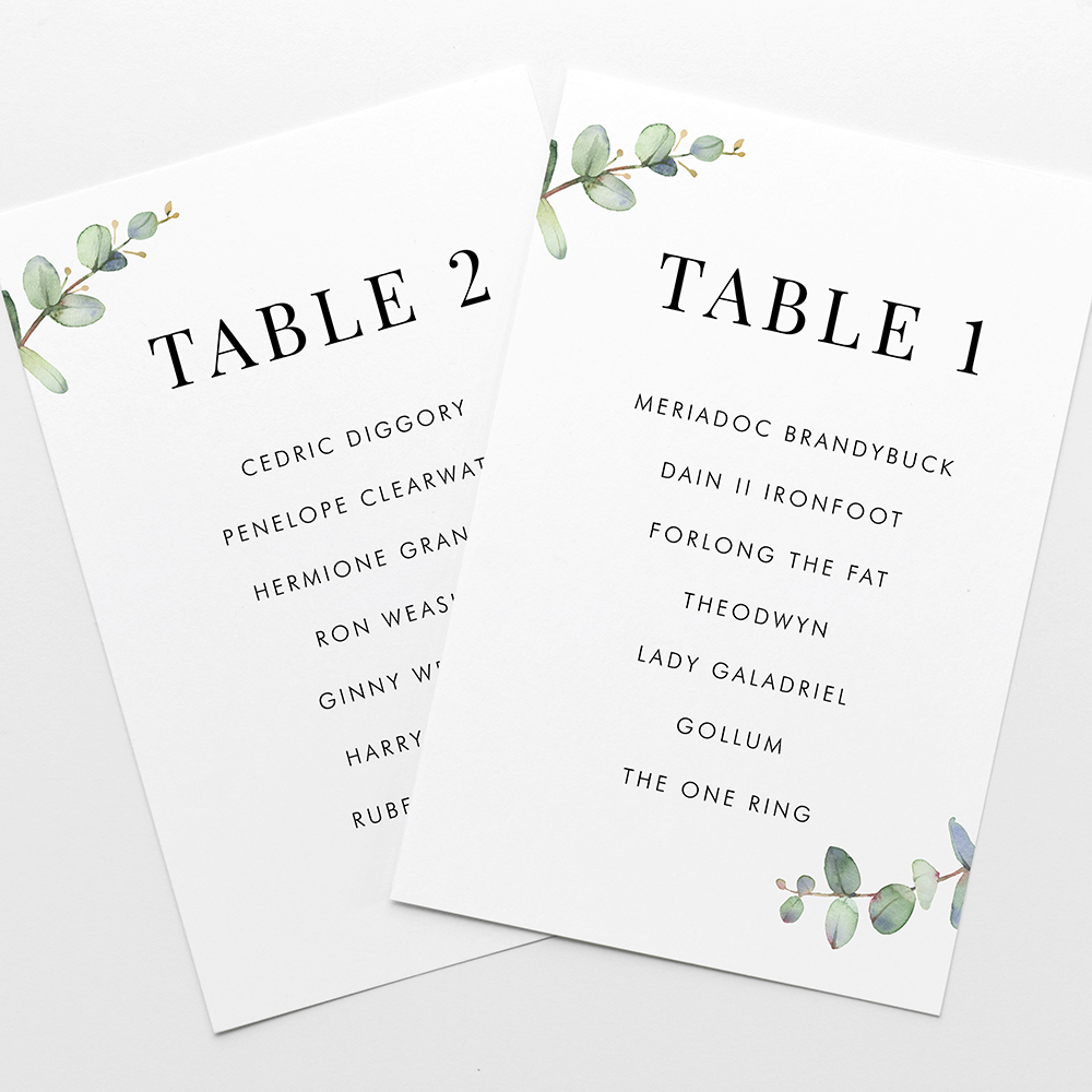 'Campagna Eucalyptus CP03' Table Plan Card Sample