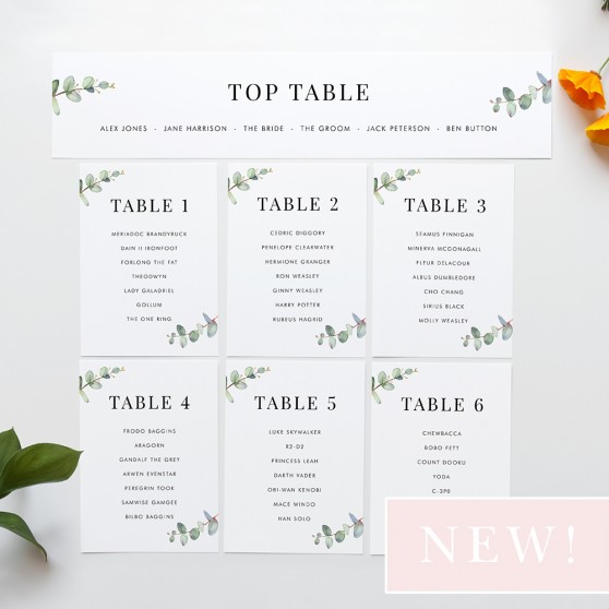 'Campagna Eucalyptus CP03' Table Plan Card Sample