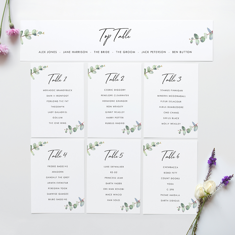 'Campagna Eucalyptus CP04' Table Plan Card Sample