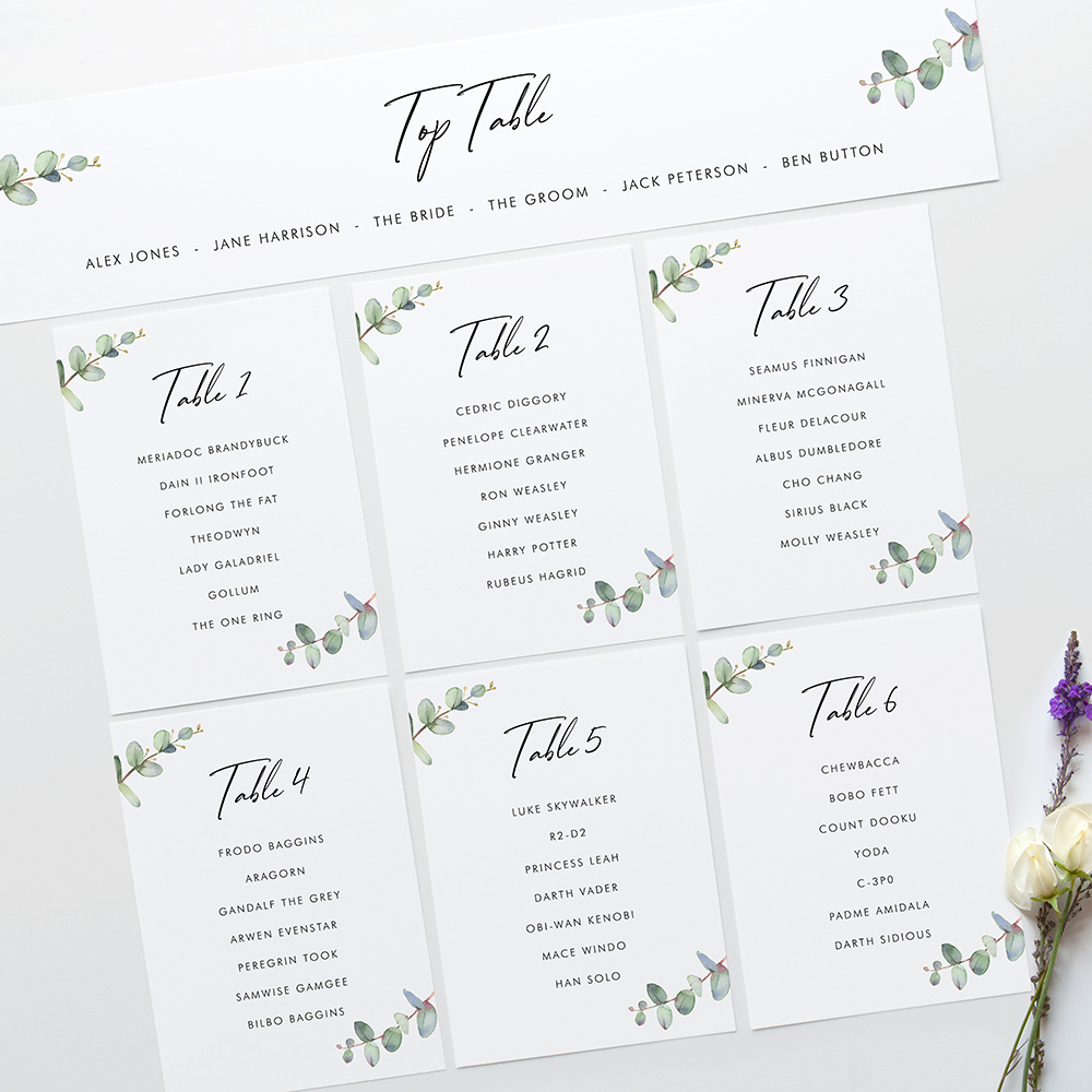 'Campagna Eucalyptus CP04' Table Plan Card Sample