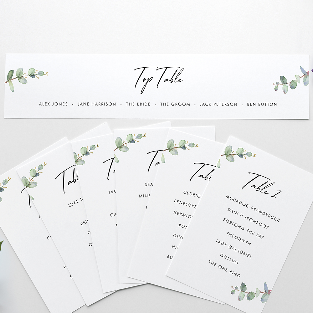 'Campagna Eucalyptus CP04' Table Plan Card Sample