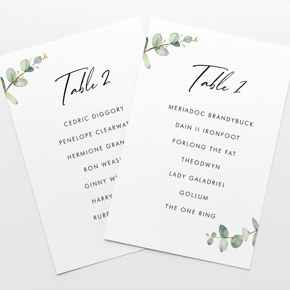 'Campagna Eucalyptus CP04' Table Plan Card Sample