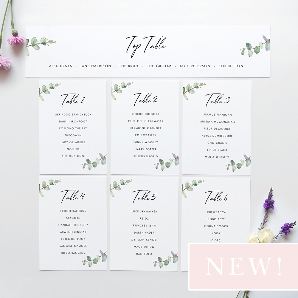 'Campagna Eucalyptus CP04' Table Plan Card Sample