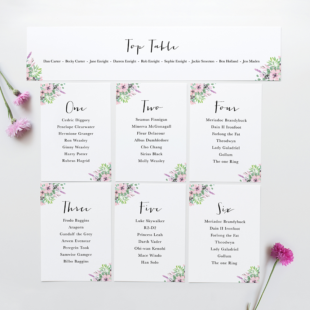 'Chloe' Table Plan Card Sample