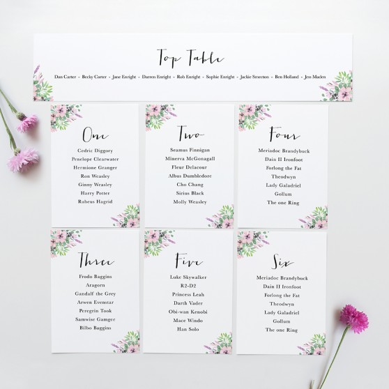 'Chloe' Table Plan Card Sample