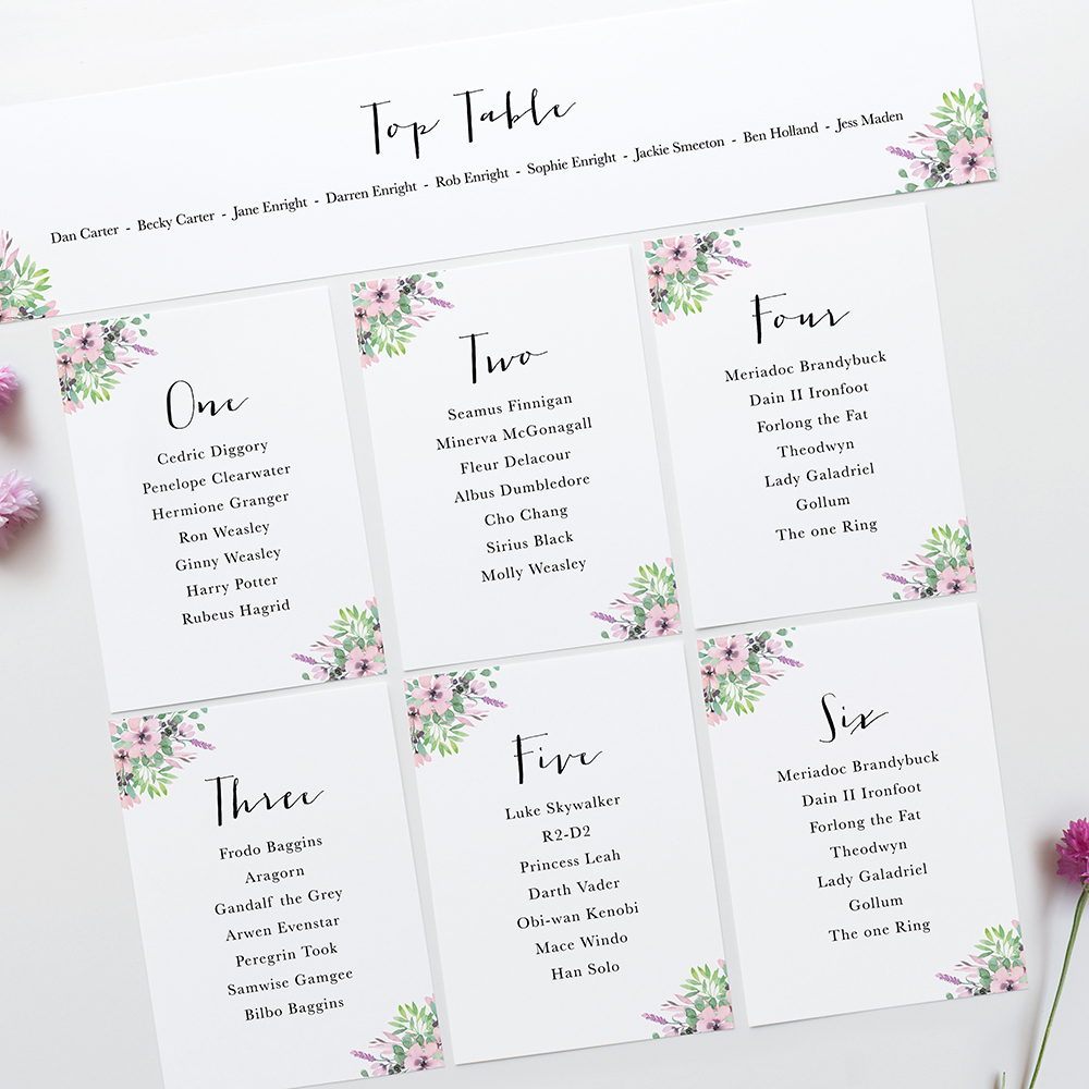 'Chloe' Table Plan Card Sample