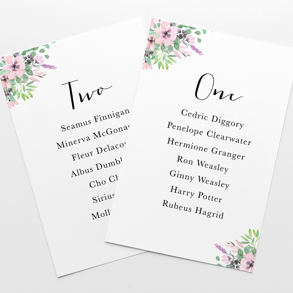 'Chloe' Table Plan Card Sample