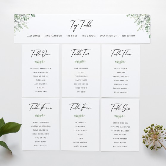 'Classic Eucalyptus' Table Plan Card Sample