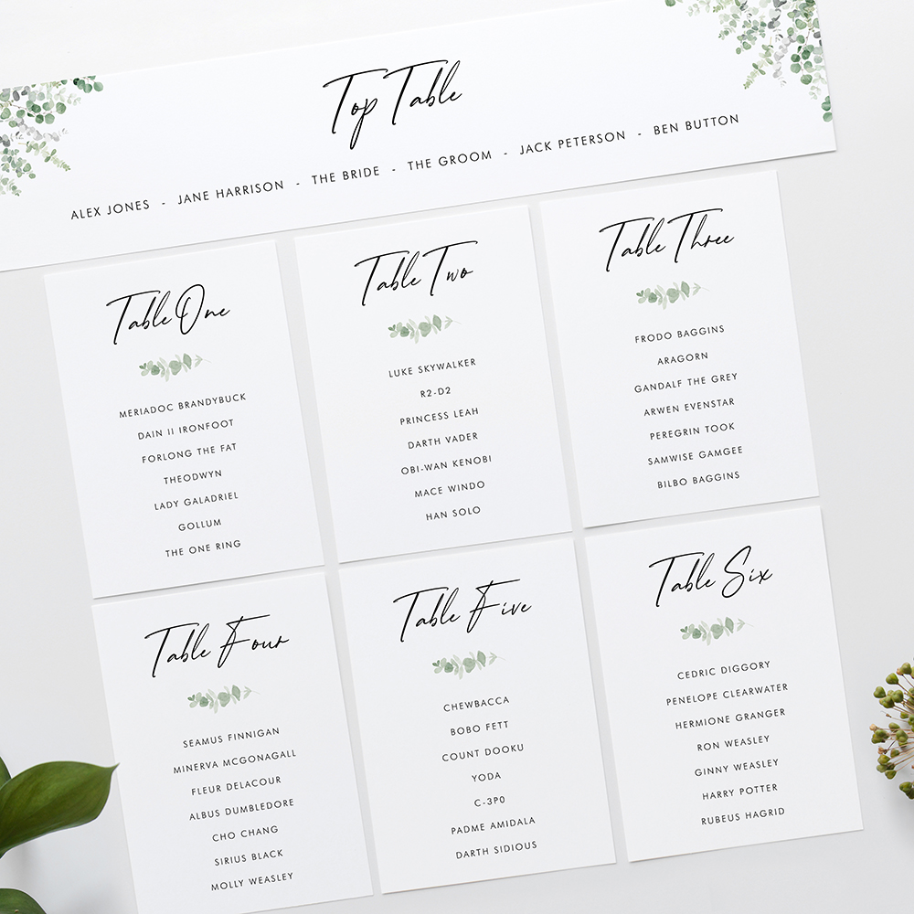 'Classic Eucalyptus' Table Plan Card Sample