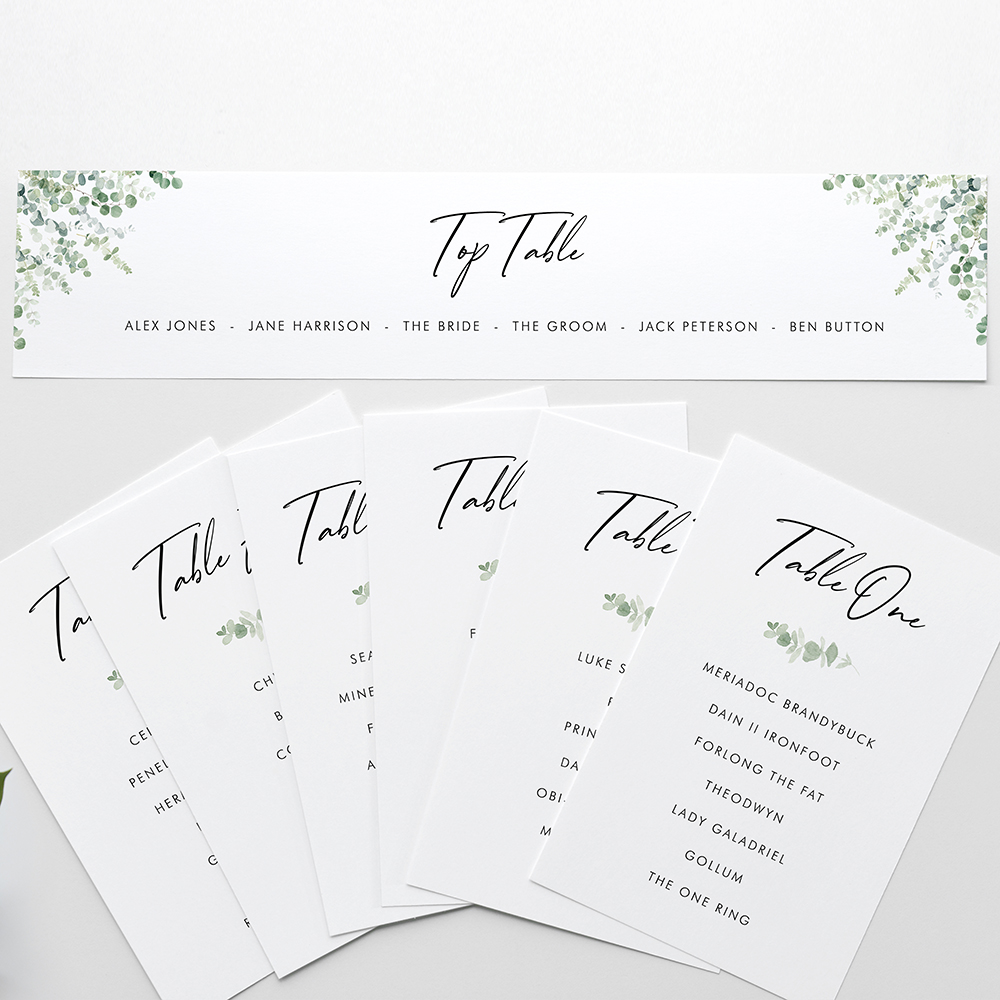 'Classic Eucalyptus' Table Plan Card Sample