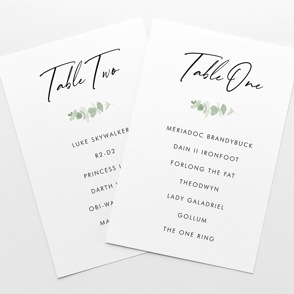 'Classic Eucalyptus' Table Plan Card Sample