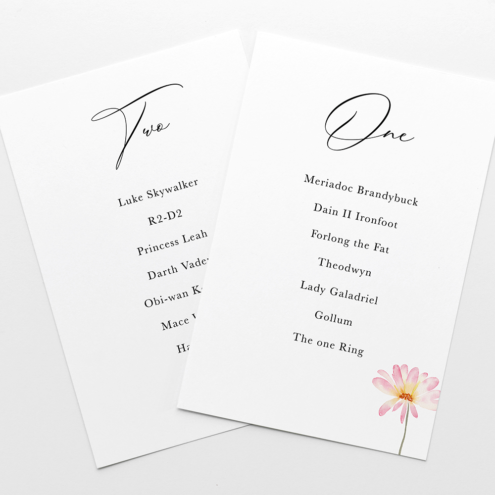 'Daisy Pink' Table Plan Card Sample