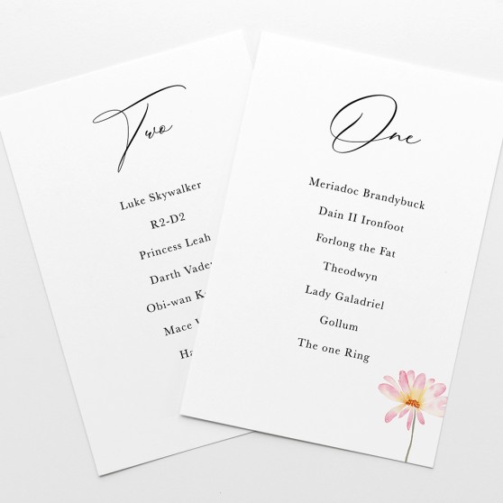 'Daisy Pink' Table Plan Card Sample