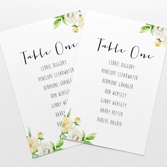 'Daphne' Table Plan Card Sample