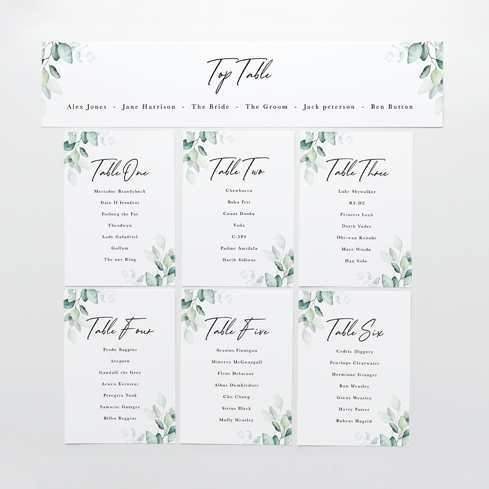 'Dreamy Eucalyptus' Table Plan Card Sample