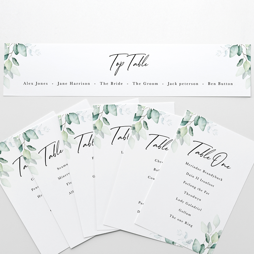 'Dreamy Eucalyptus' Table Plan Card Sample