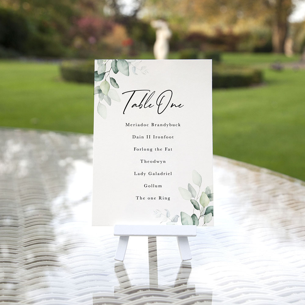 'Dreamy Eucalyptus' Table Plan Card Sample