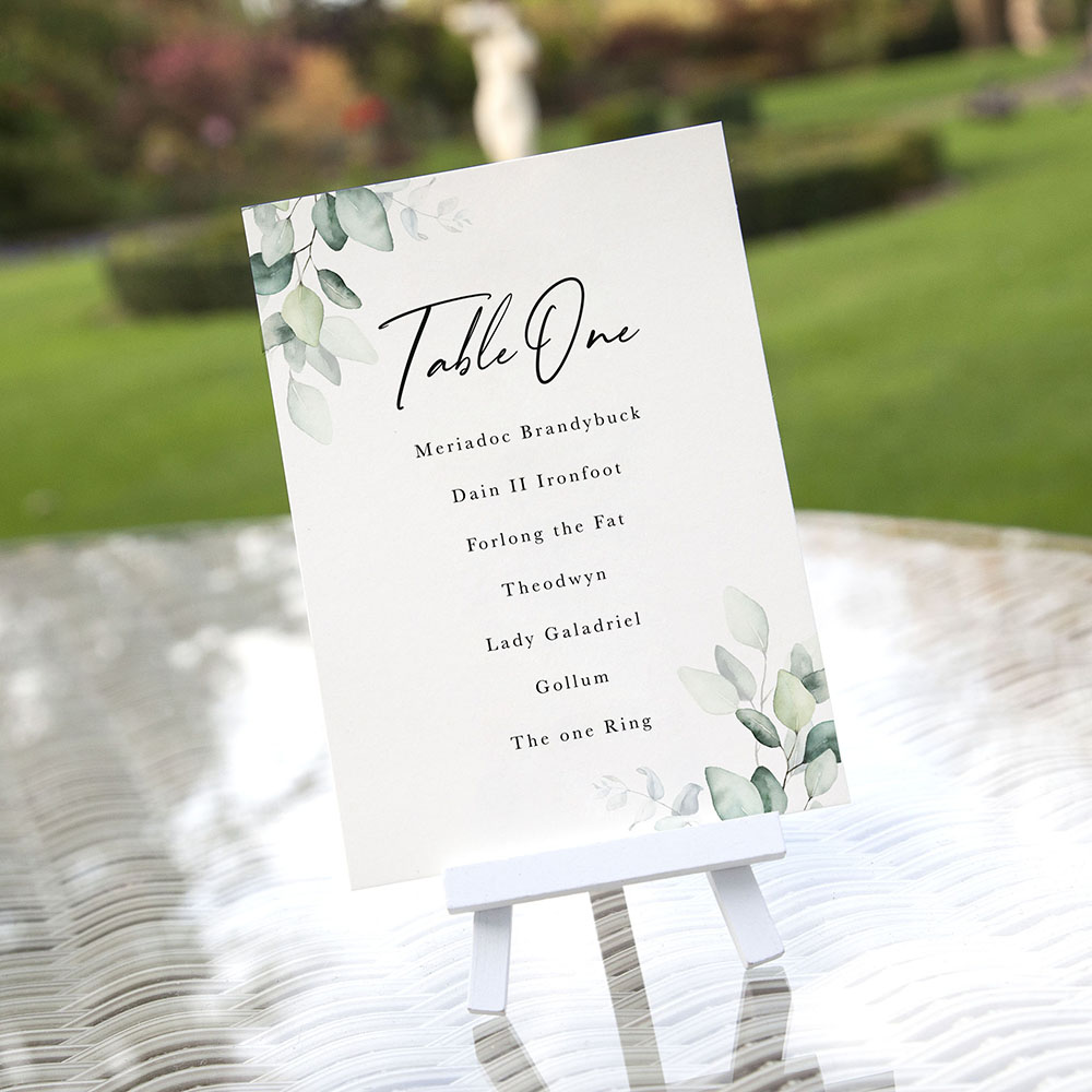 'Dreamy Eucalyptus' Table Plan Card Sample