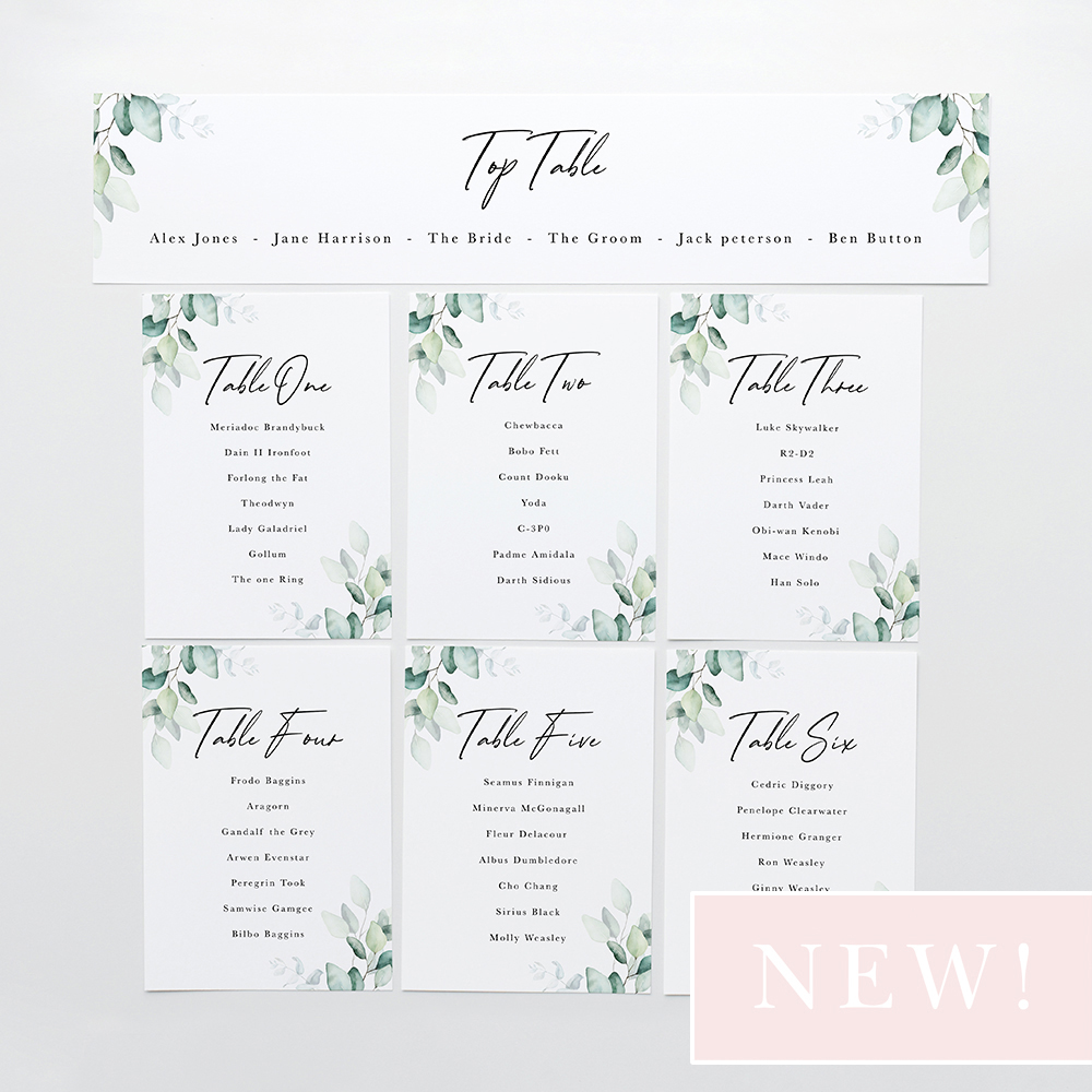 'Dreamy Eucalyptus' Table Plan Card Sample