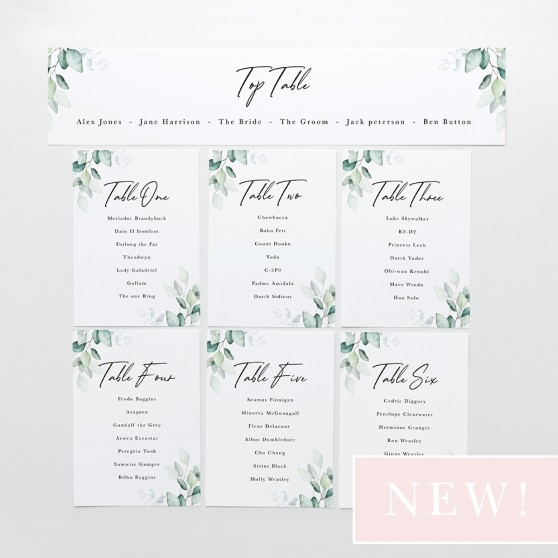'Dreamy Eucalyptus' Table Plan Card Sample