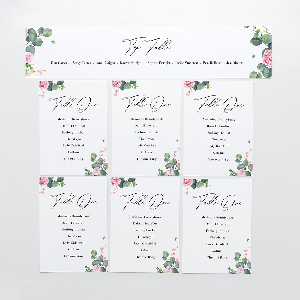 'Eucalyptus Blush' Table Plan Cards