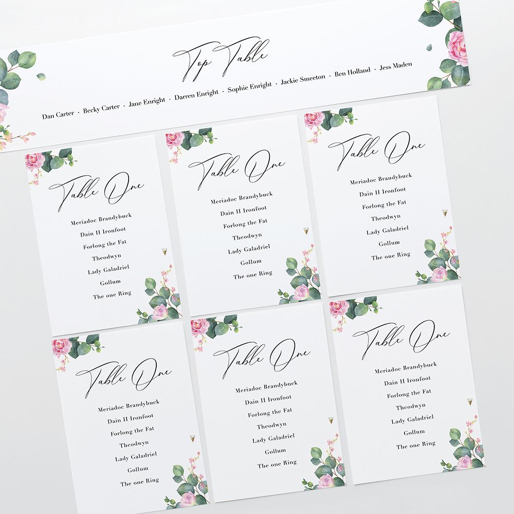 'Eucalyptus Blush' Table Plan Cards