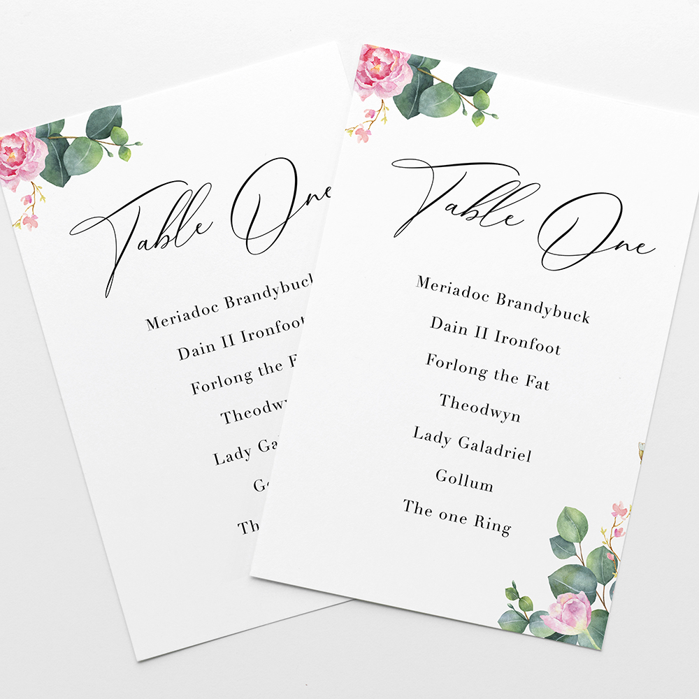 'Eucalyptus Blush' Table Plan Cards