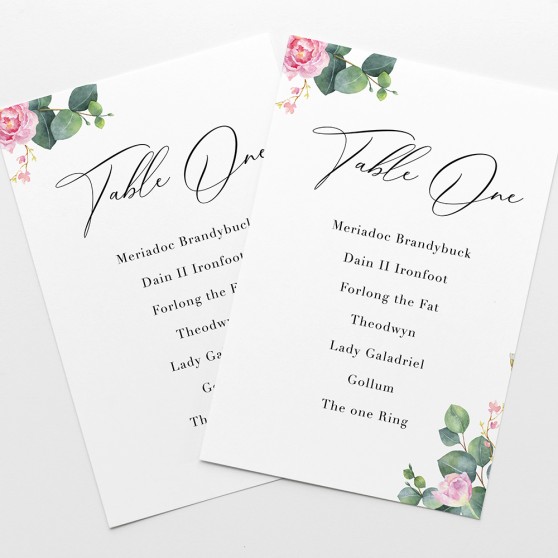 'Eucalyptus Blush' Table Plan Card Sample