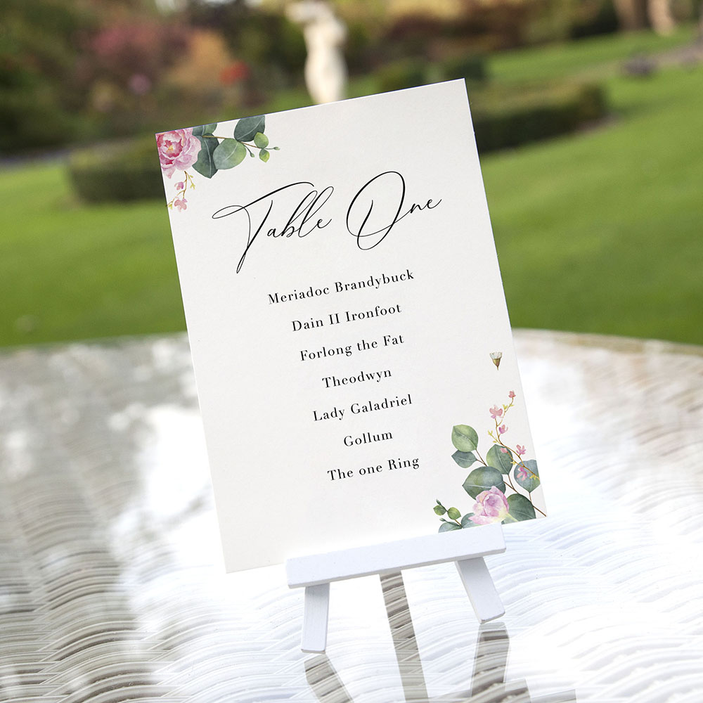 'Eucalyptus Blush' Table Plan Cards