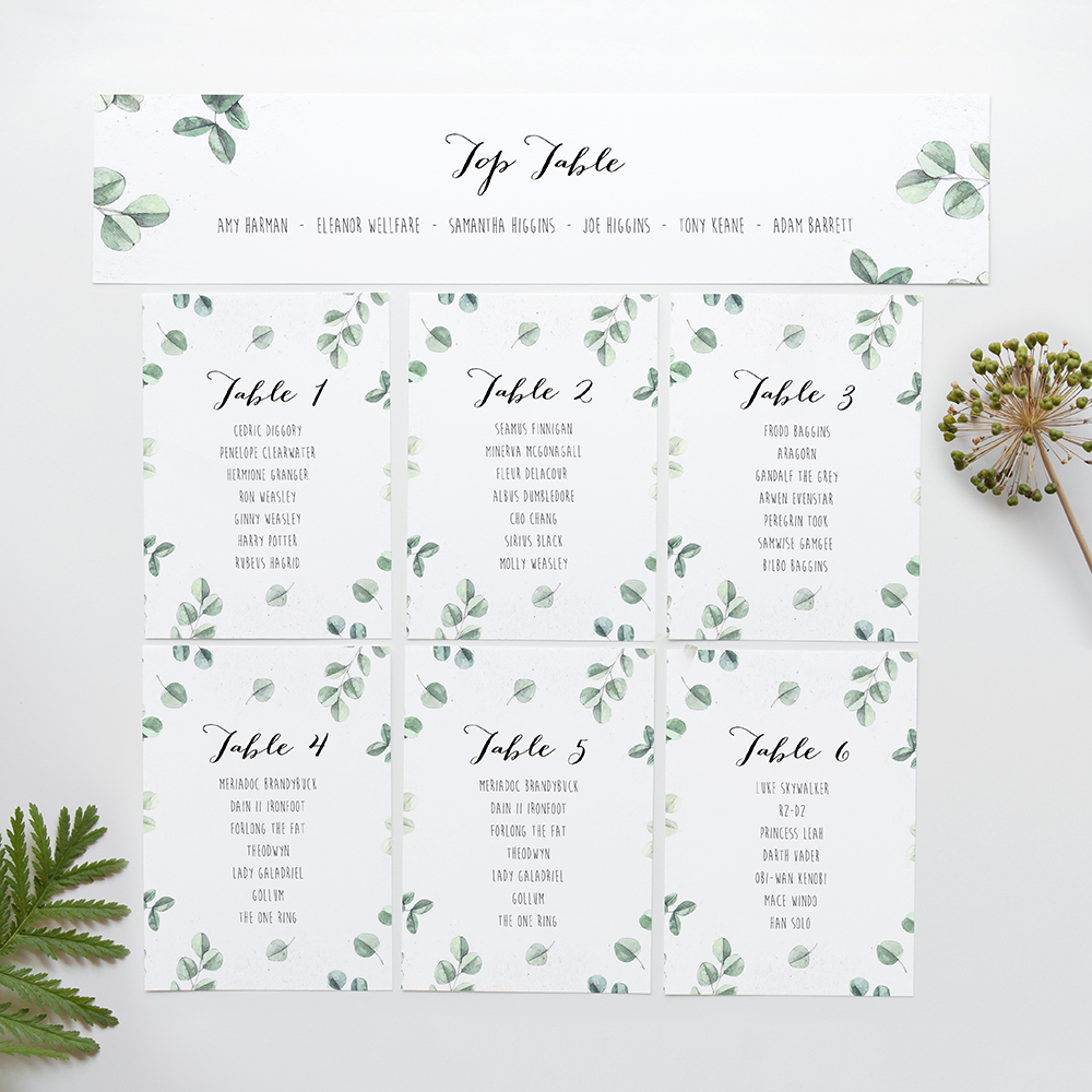 'Eucalyptus' Table Plan Card Sample