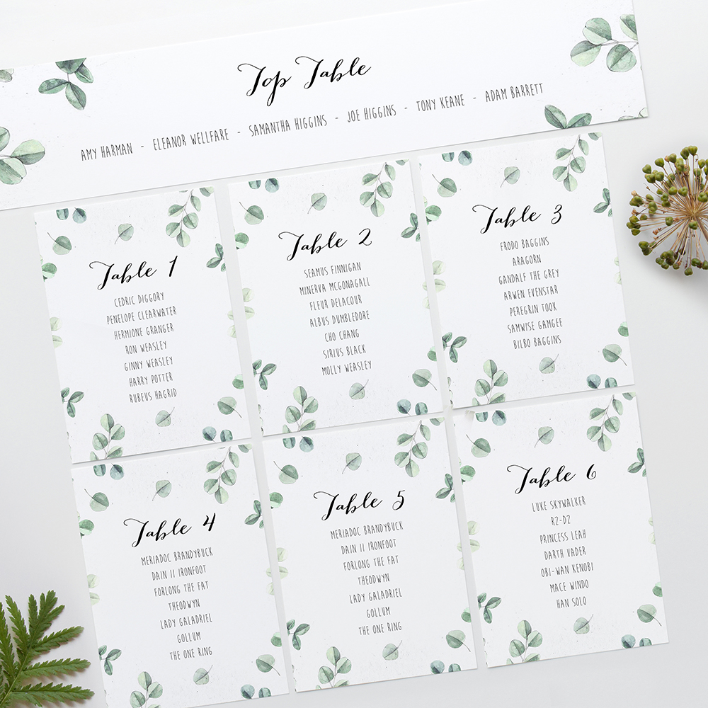 'Eucalyptus' Table Plan Card Sample
