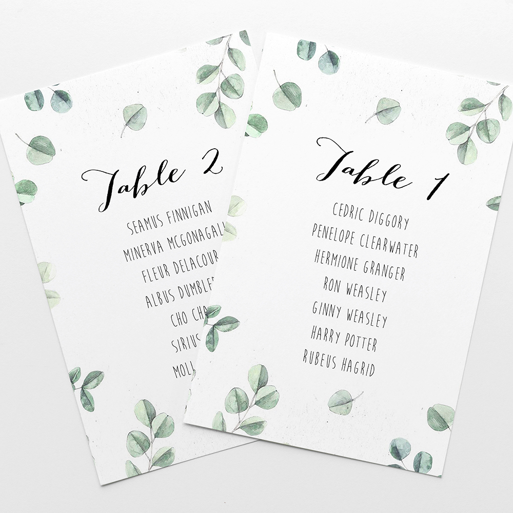 'Eucalyptus' Table Plan Card Sample