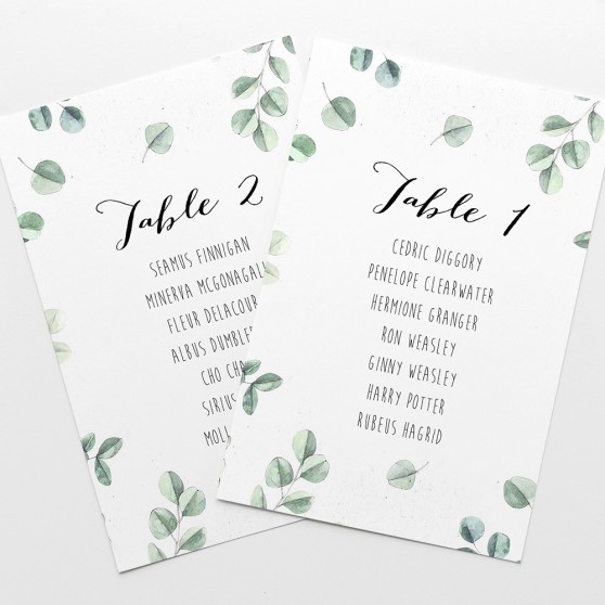 'Eucalyptus' Table Plan Card Sample