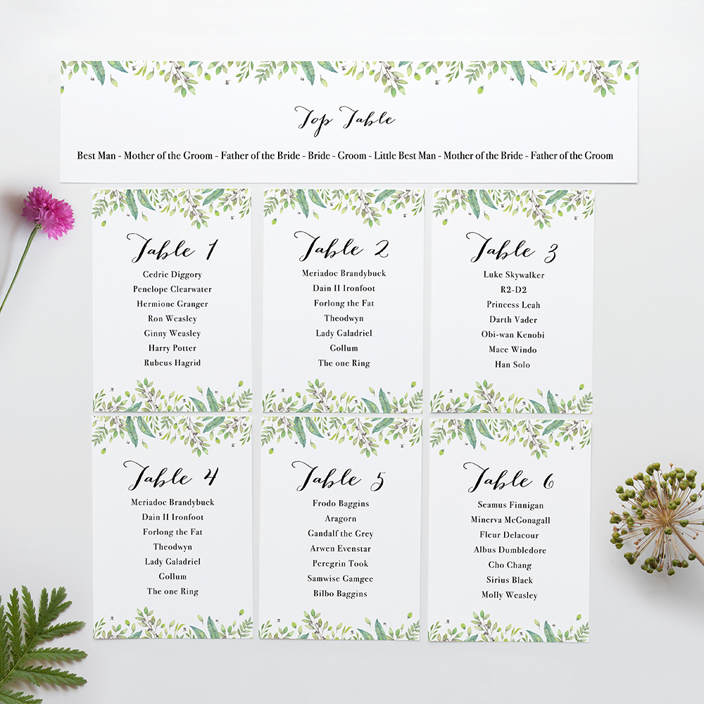 'Imogen' Table Plan Card Sample