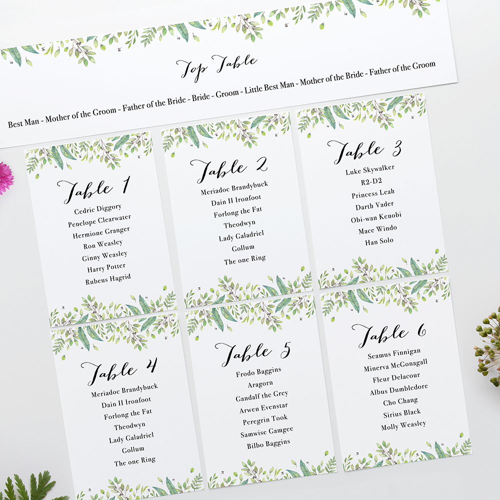 'Imogen' Table Plan Card Sample