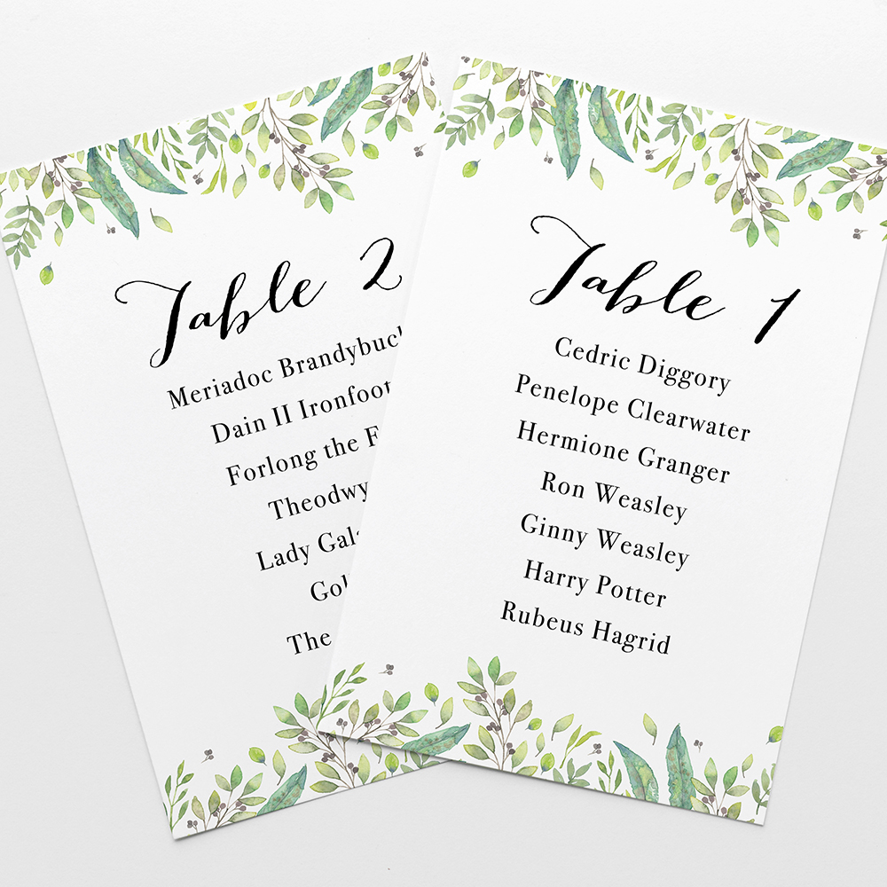 'Imogen' Table Plan Card Sample