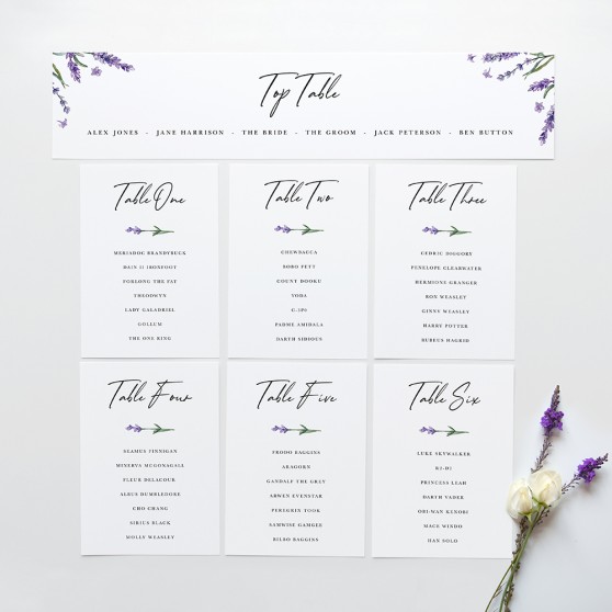 'Lavender' Table Plan Card Sample