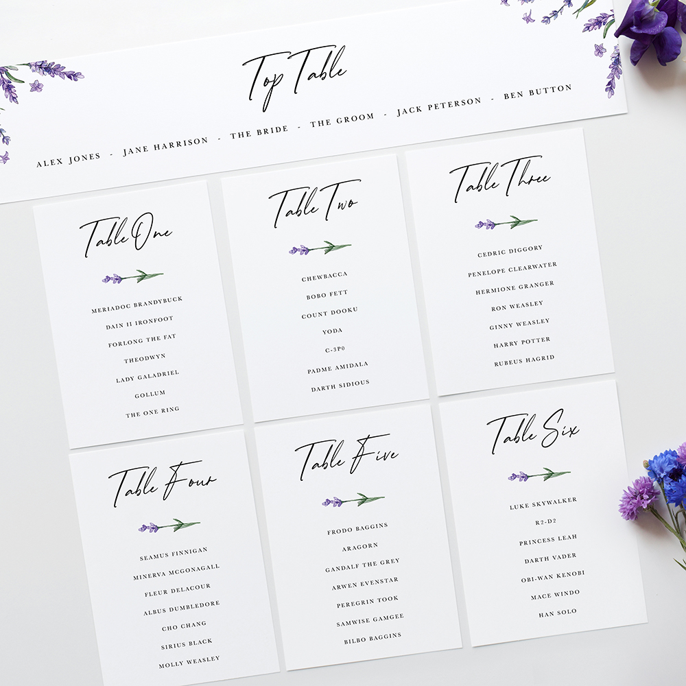 'Lavender' Table Plan Cards