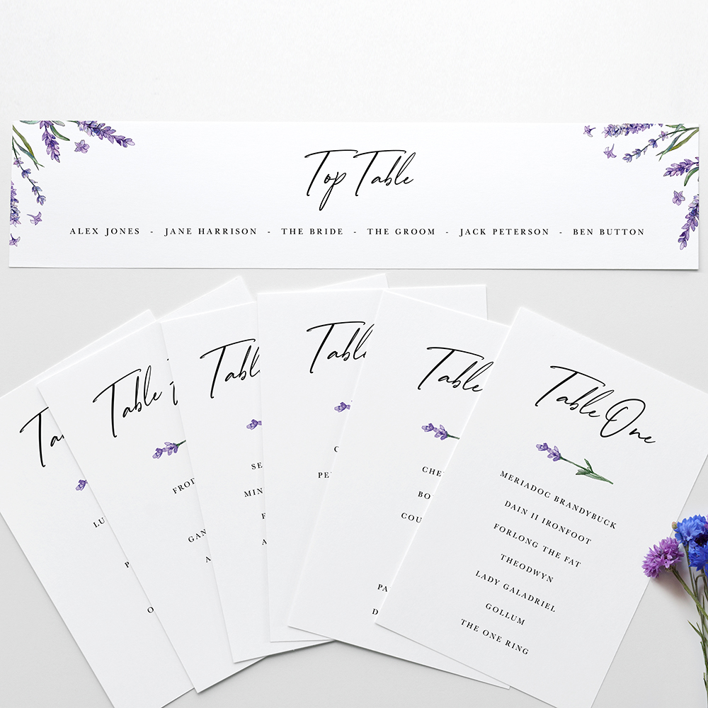 'Lavender' Table Plan Cards