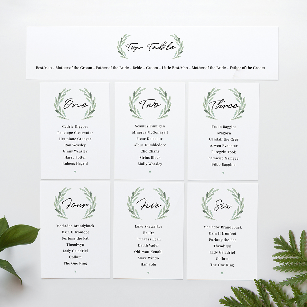 'Olive' Table Plan Card Sample