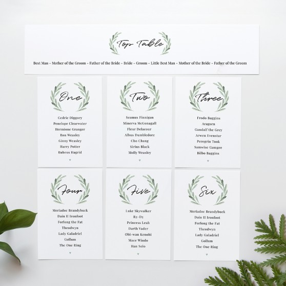 'Olive' Table Plan Card Sample