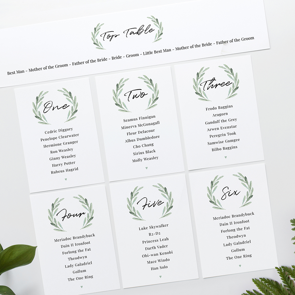 'Olive' Table Plan Card Sample