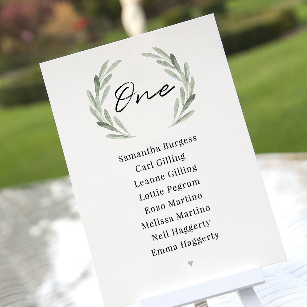 'Olive' Table Plan Card Sample