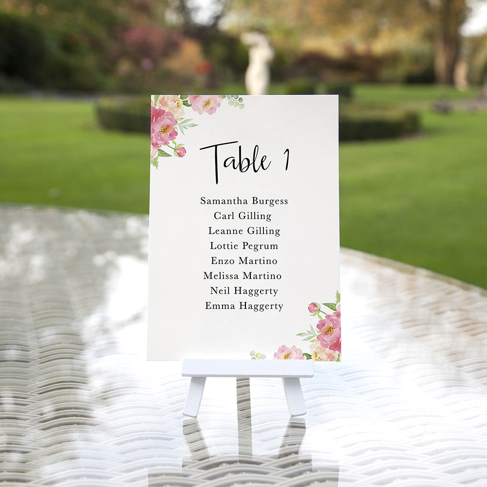 'Peony' Table Plan Card Sample