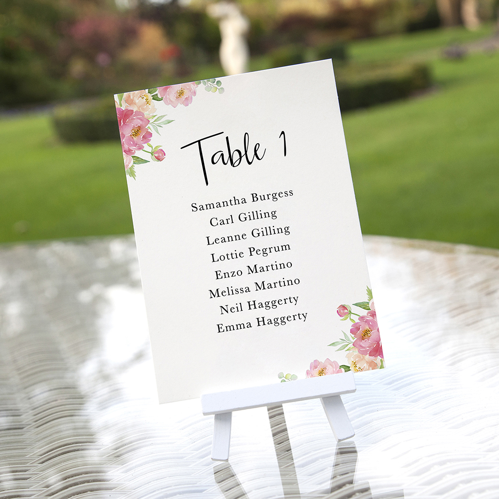 'Peony' Table Plan Card Sample