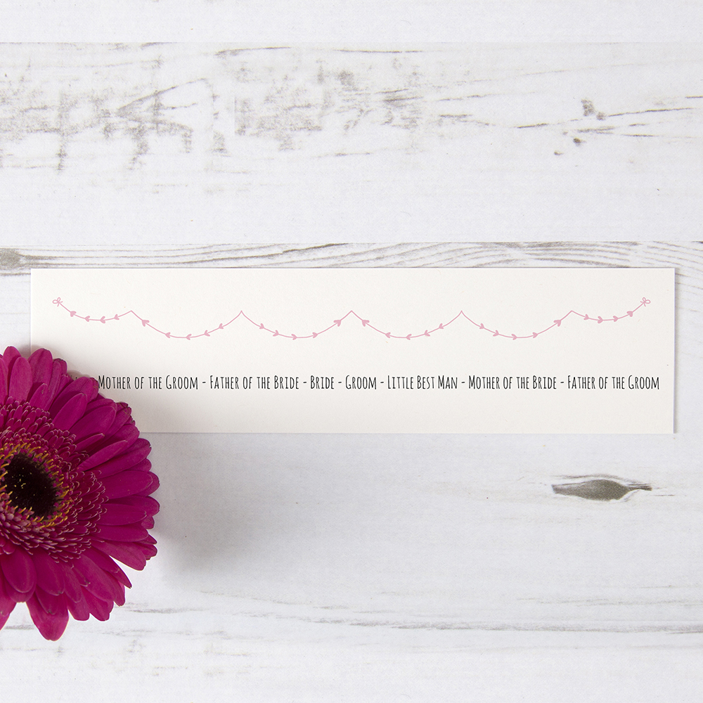 'Pink Heart Bunting' Table Plan Card Sample